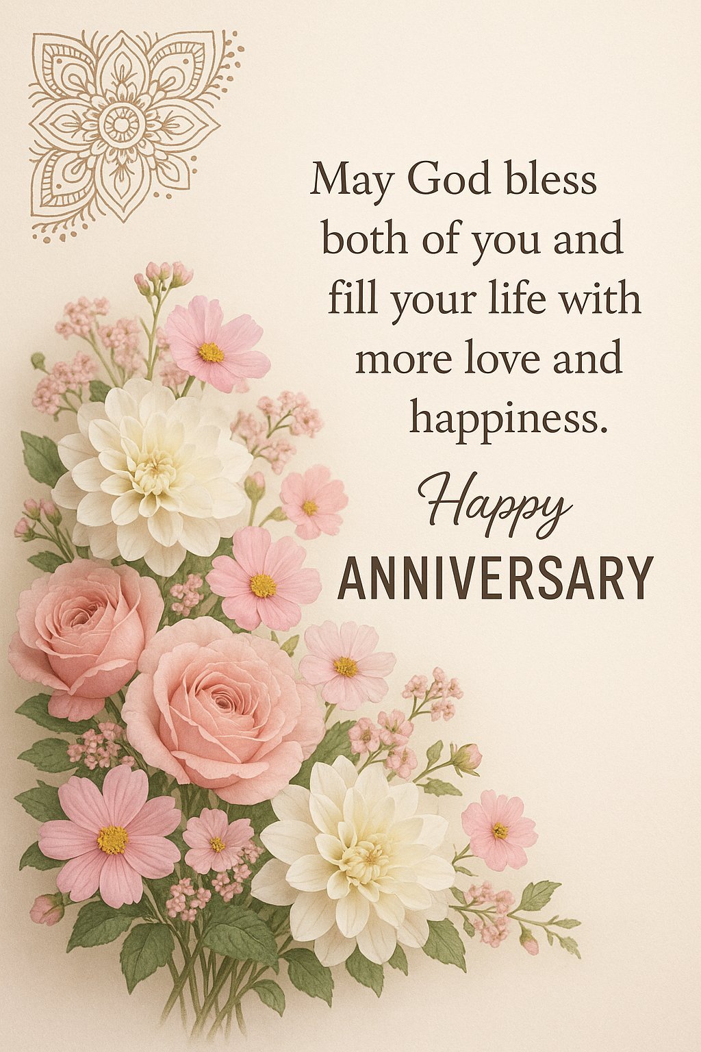 Floral Anniversary Card with Inspirational Message and Elegant Flower Arrangement