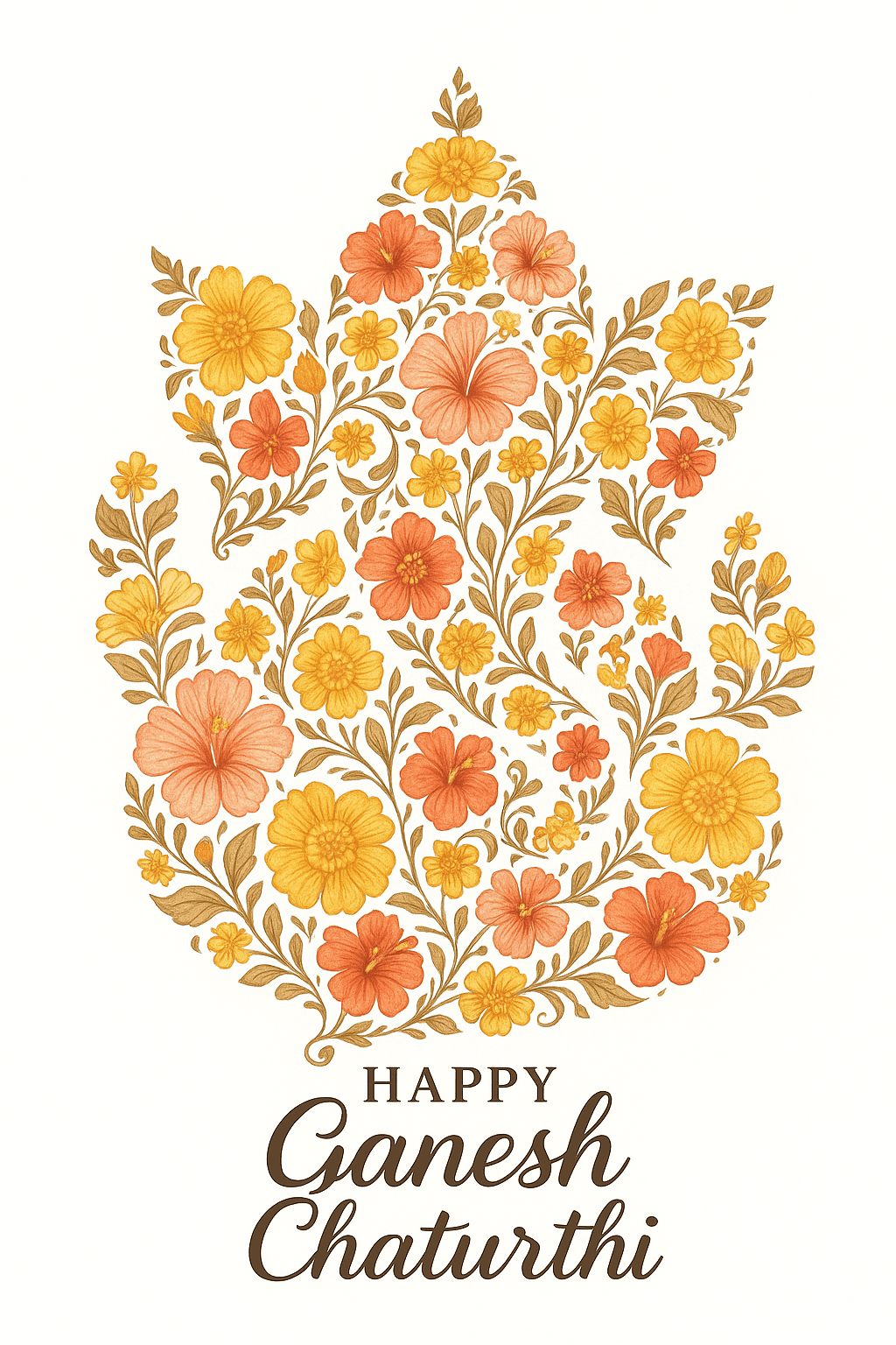 Floral Artwork Celebrating Ganesh Chaturthi Festival in Warm Tones