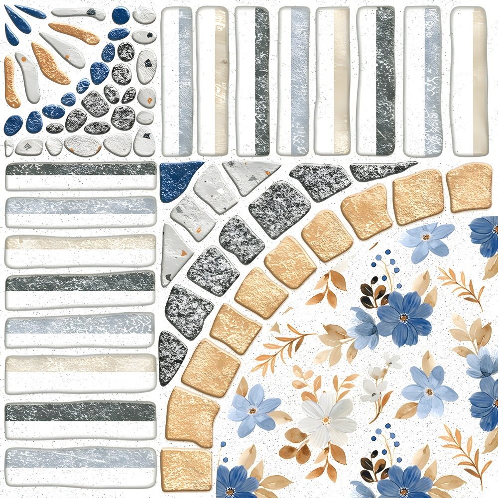 Floral Cobblestone Stone Blue Modern Parking Tile