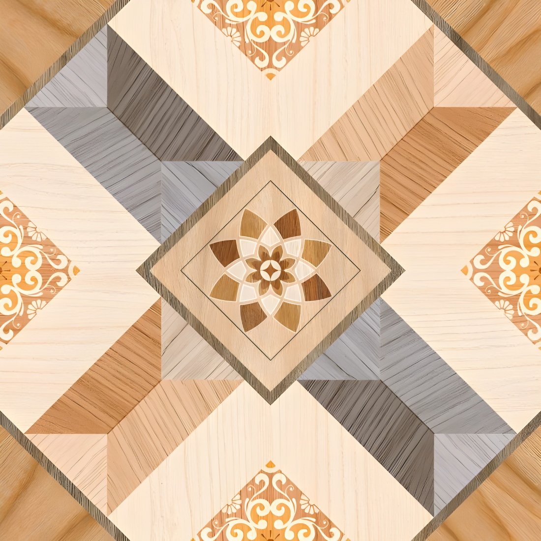 Floral Medallion Multi-Tone Geometric Tile