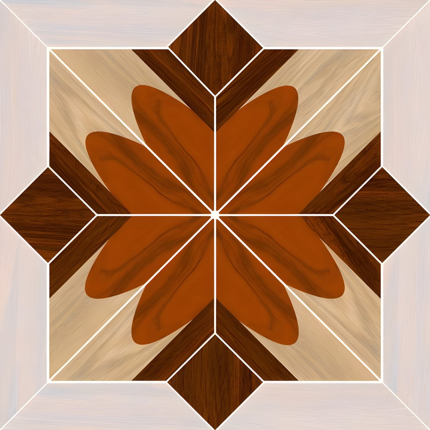 Floral Medallion Starburst Wood Look Tile