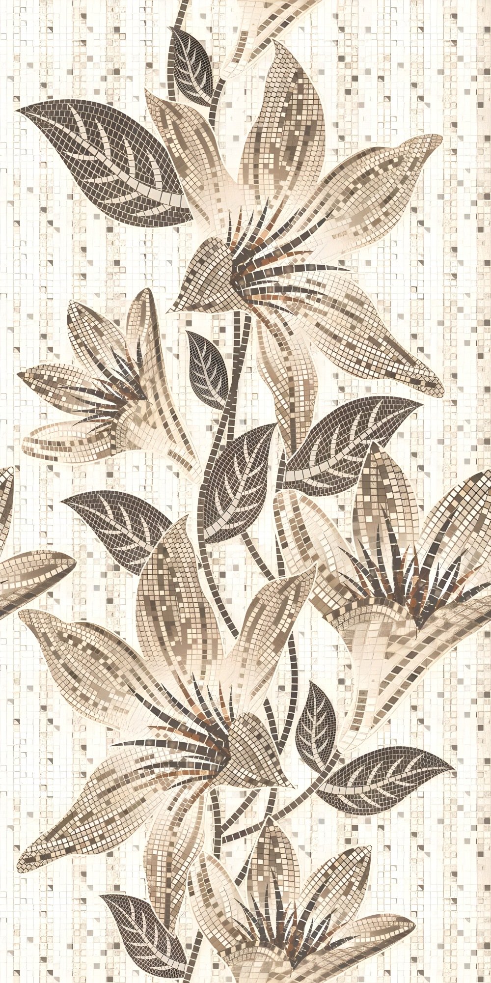 Floral Mosaic Tile in Sepia Tones