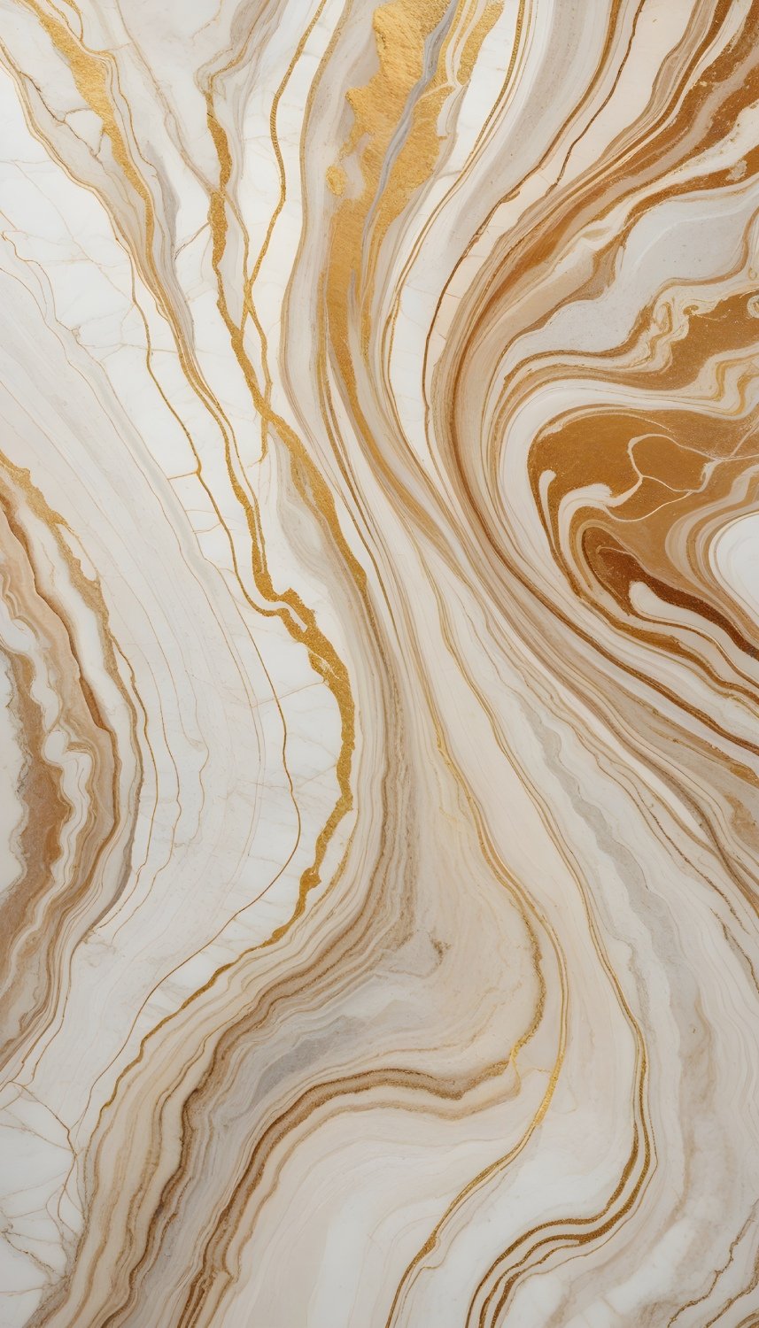 Flowing White Beige Gold Swirl Marble
