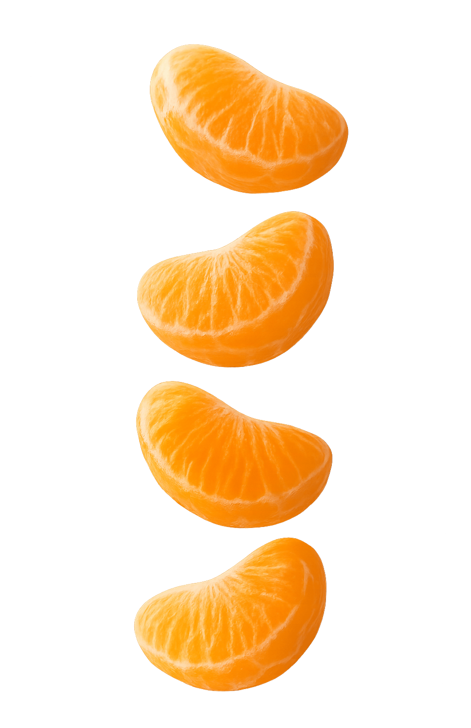 Four Fresh Mandarin Orange Segments Transparent Background