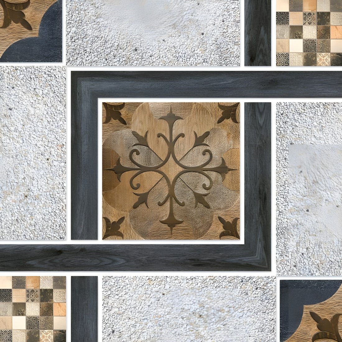 Framed Floral Mosaic Terrazzo Wood Tile