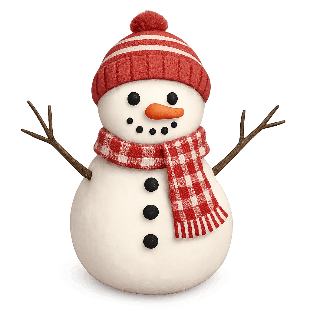 Friendly Snowman in Red Striped Scarf