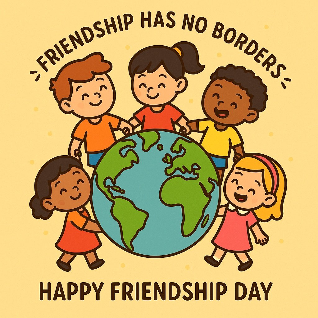Friendship Day Illustration with Happy Children Around a Globe