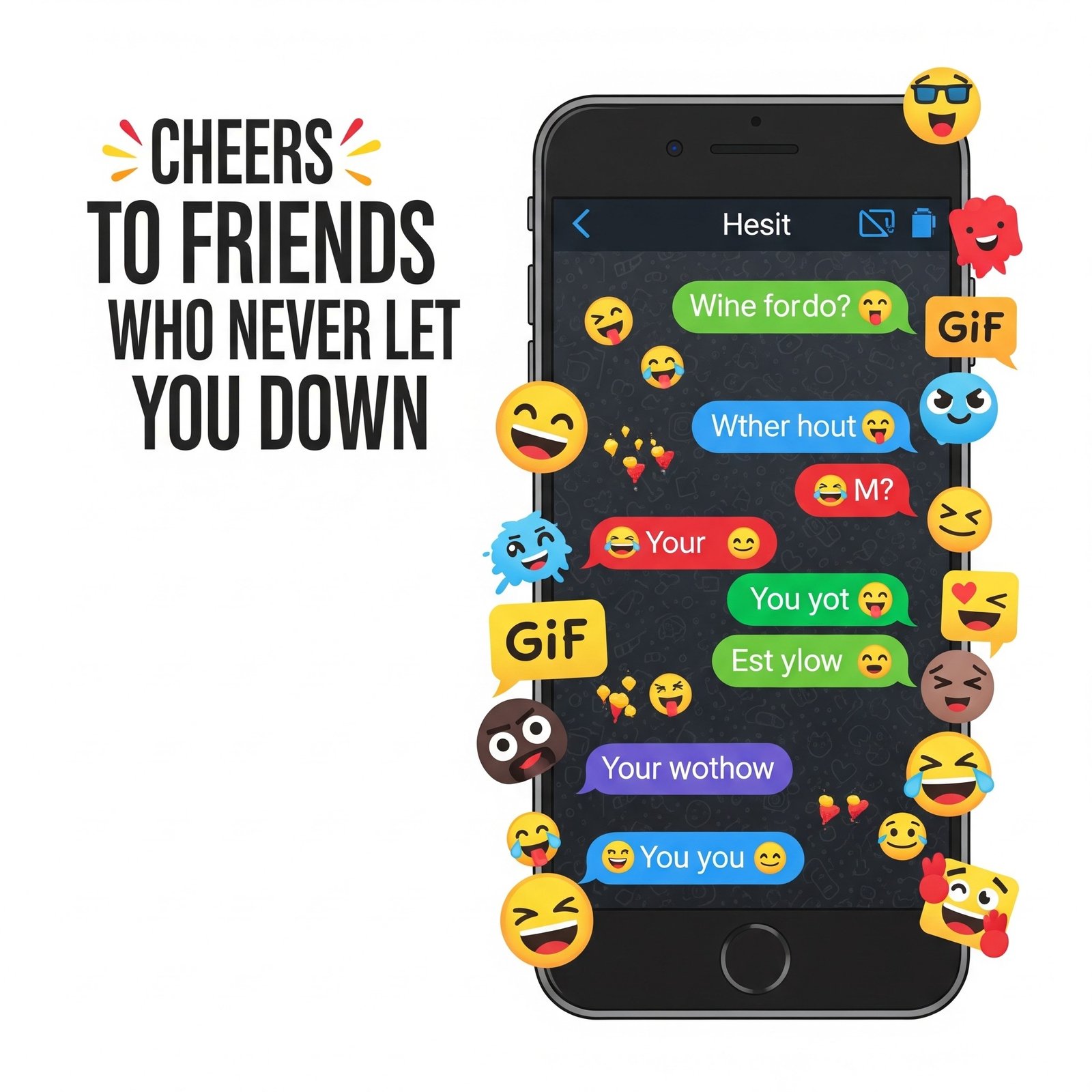 Fun Text Message Chat with Emojis Celebrating Friendship