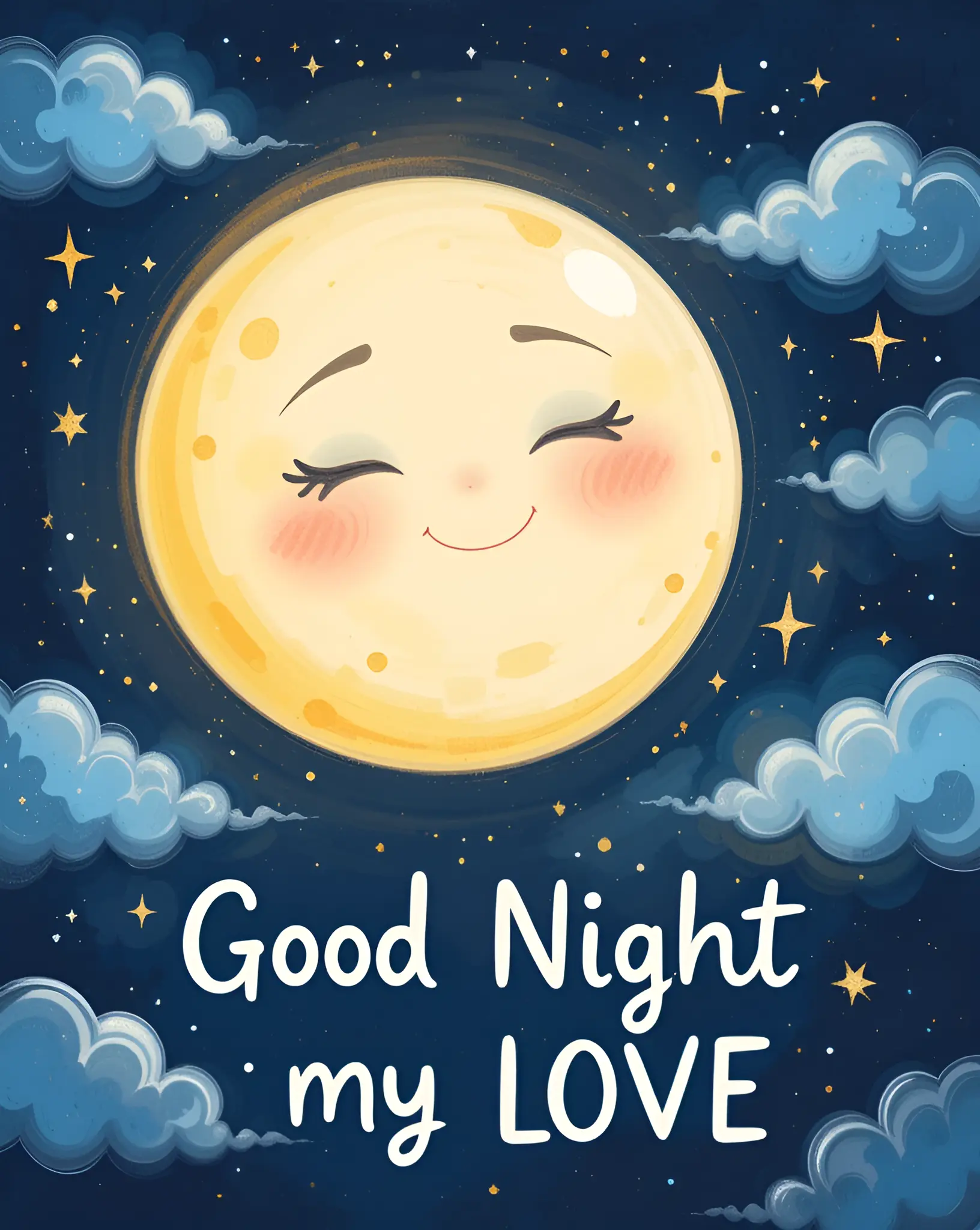 Smiling Full Moon with Message of Love in a Starry Night Sky