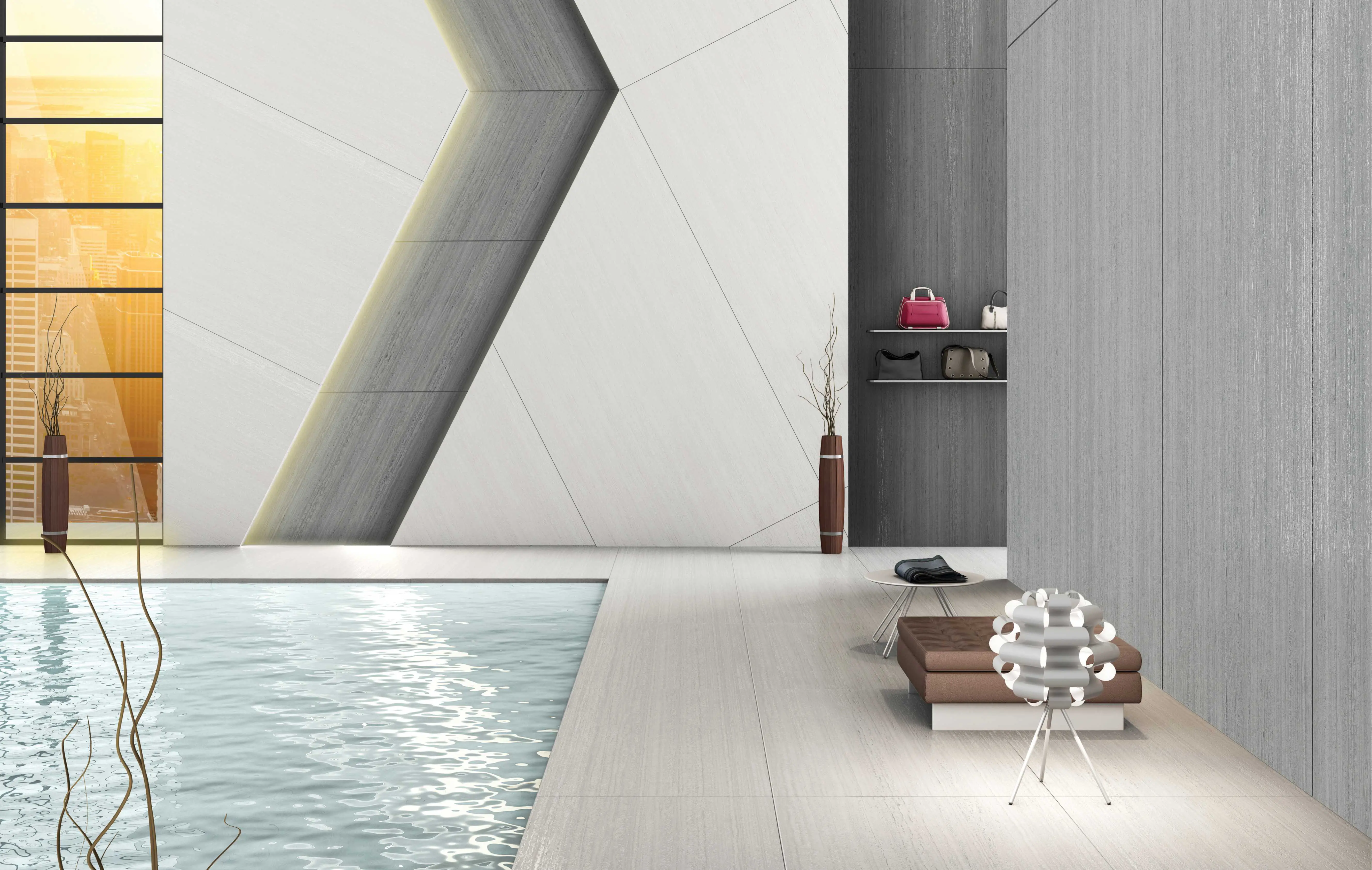 Geometric Interior with Cedit Matrice Tiles and Indoor Pool