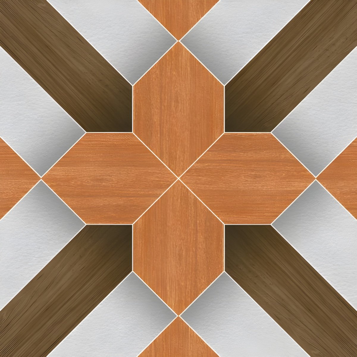 Geometric Wood and White Star Tile