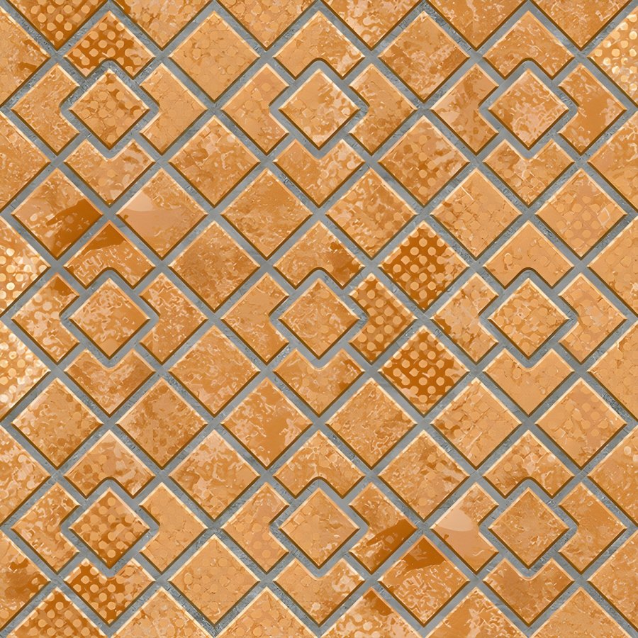 Glazed Orange Geometric Diamond Grid Tile