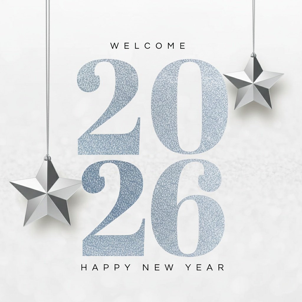 Glittery Silver 2026 Star Hanging Graphic