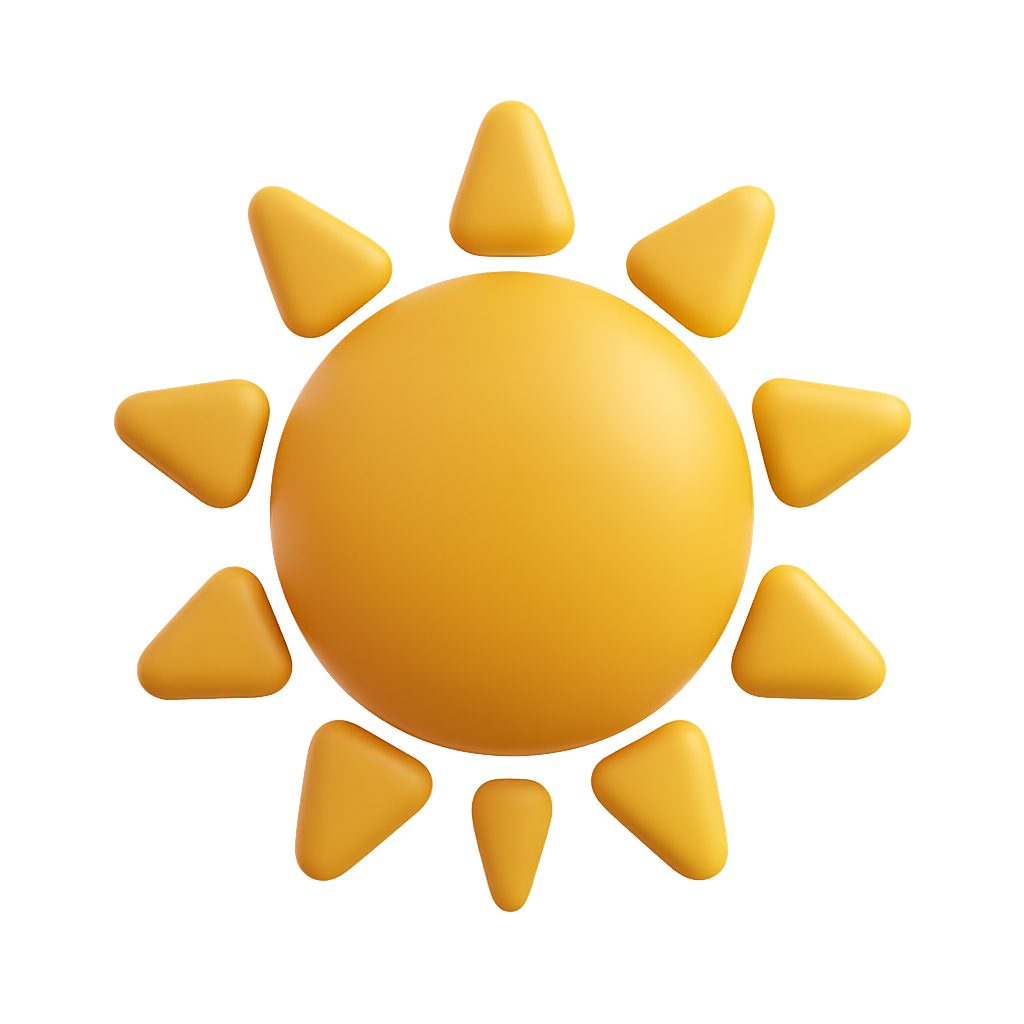 Glossy 3D Sun Icon Depicting Brightness Against Transparent Background