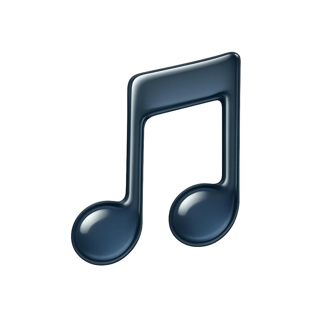 Glossy Blue Musical Note Icon on Transparent Background