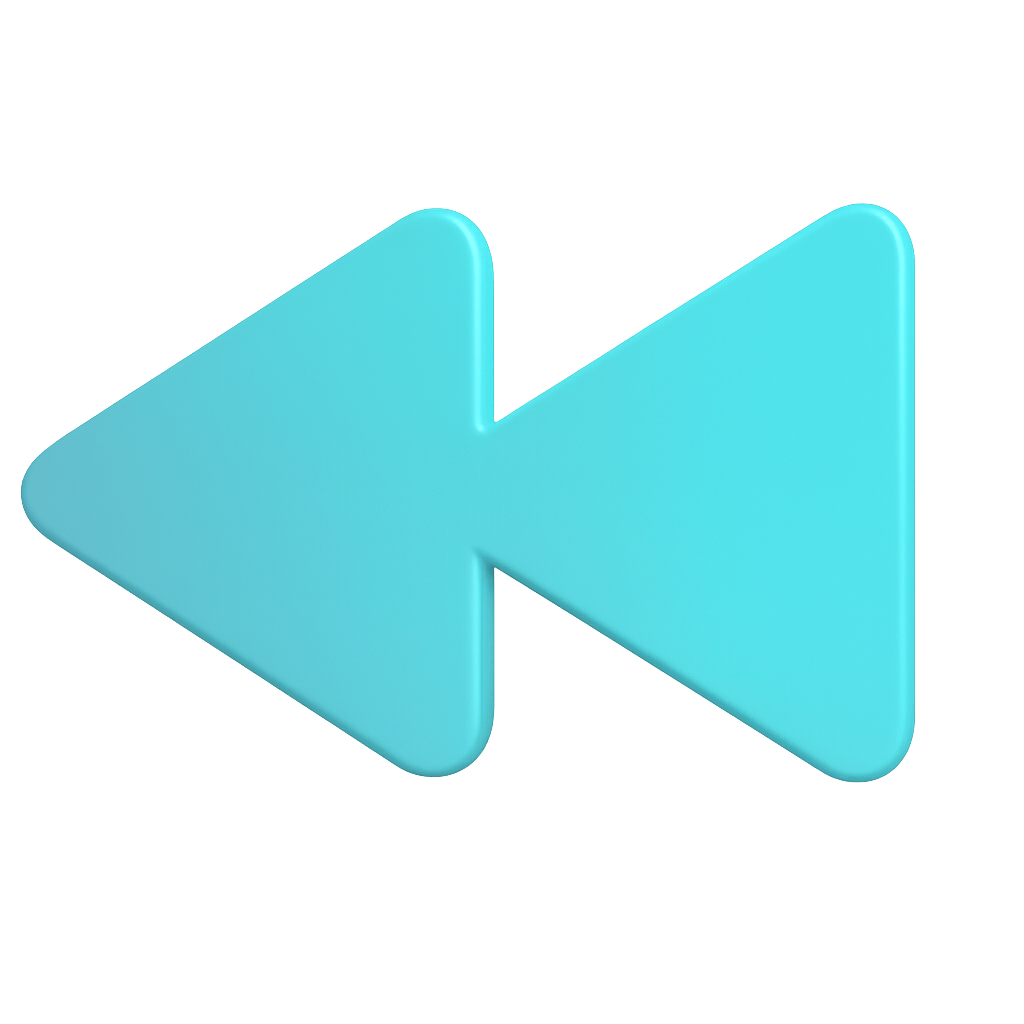 Glossy Blue Rewind Icon Against Transparent Background