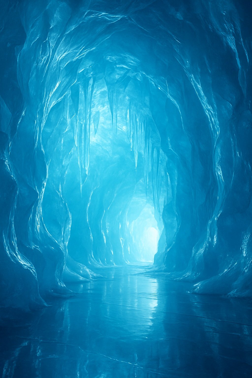 Glowing Blue Ice Cave Tunnel Mobile Wallpaper