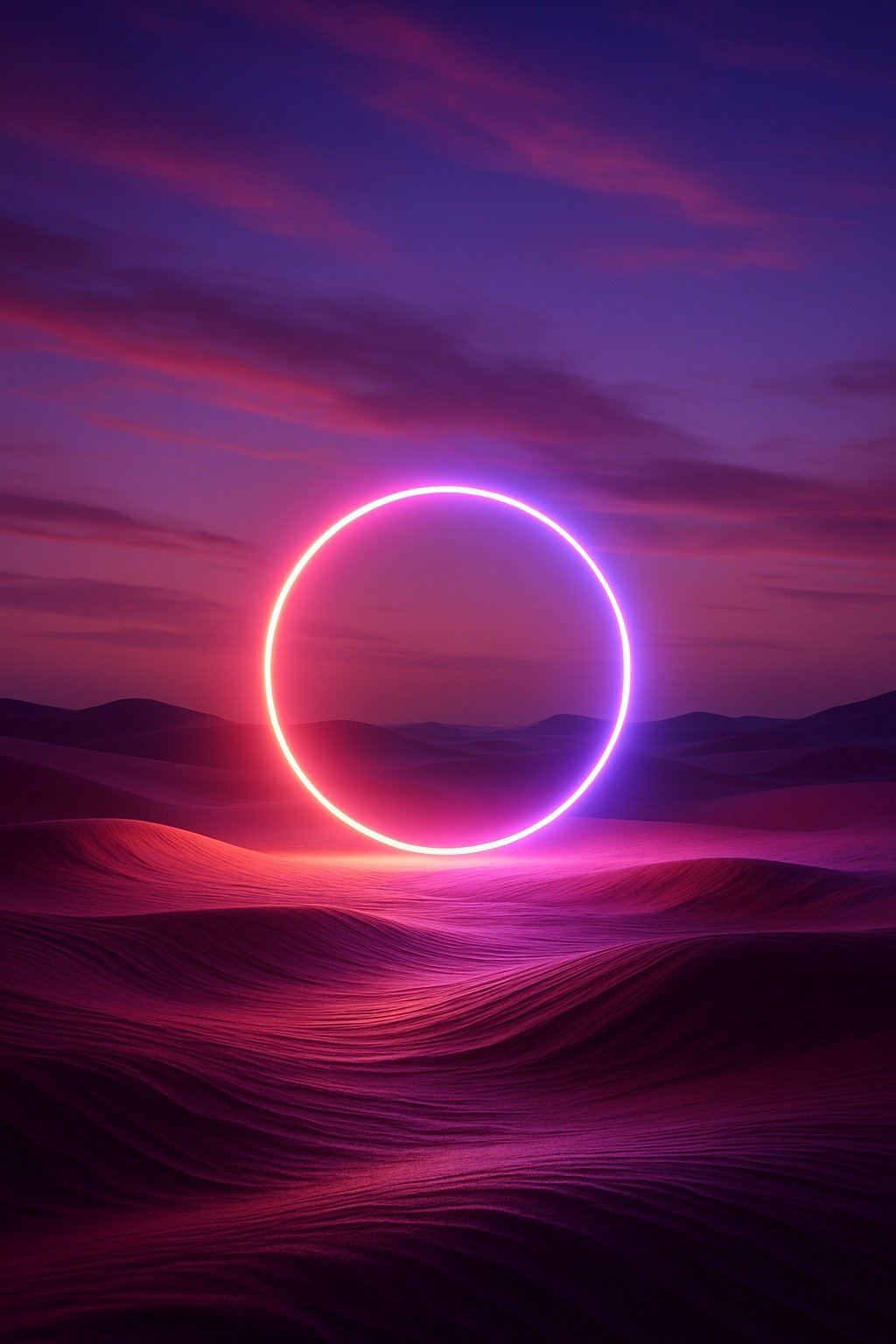 Glowing Neon Ring Desert Sunset Mobile Wallpaper