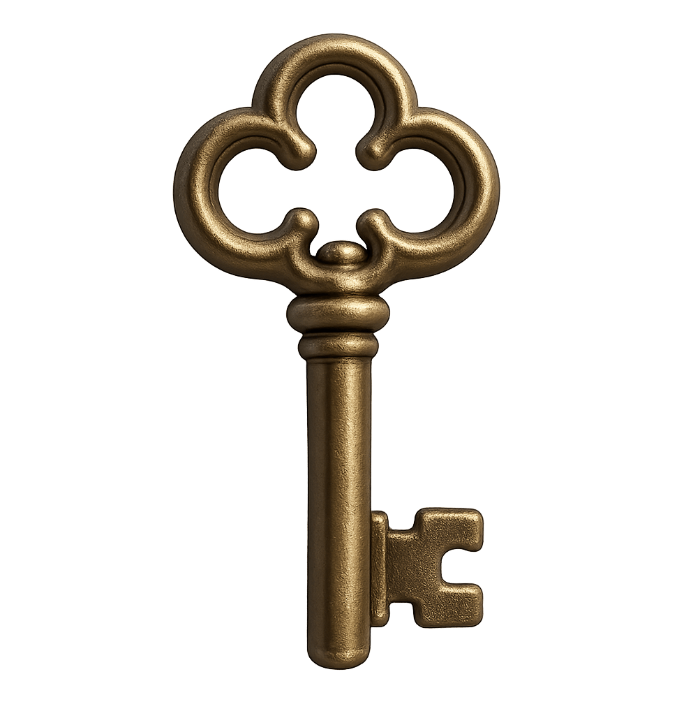 Golden Antique Skeleton Key with Ornate Design isolated on PNG