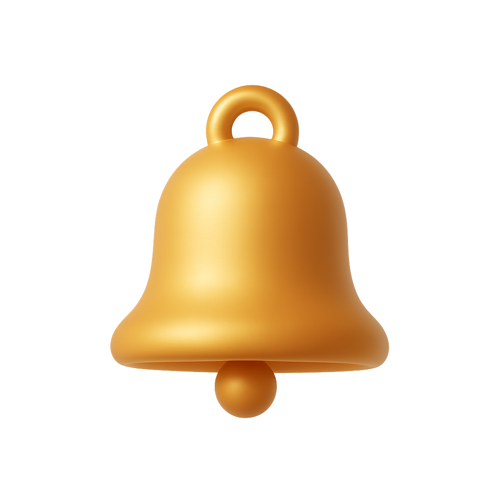 Golden Bell Icon on Transparent Background for Notification or Alert