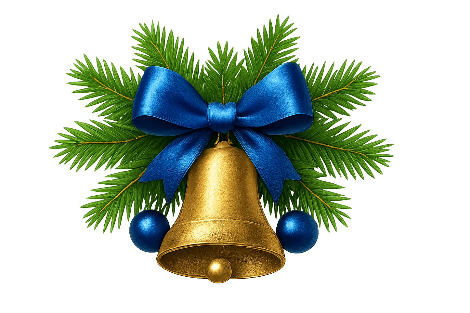 Golden Christmas Bell With Blue Ribbon