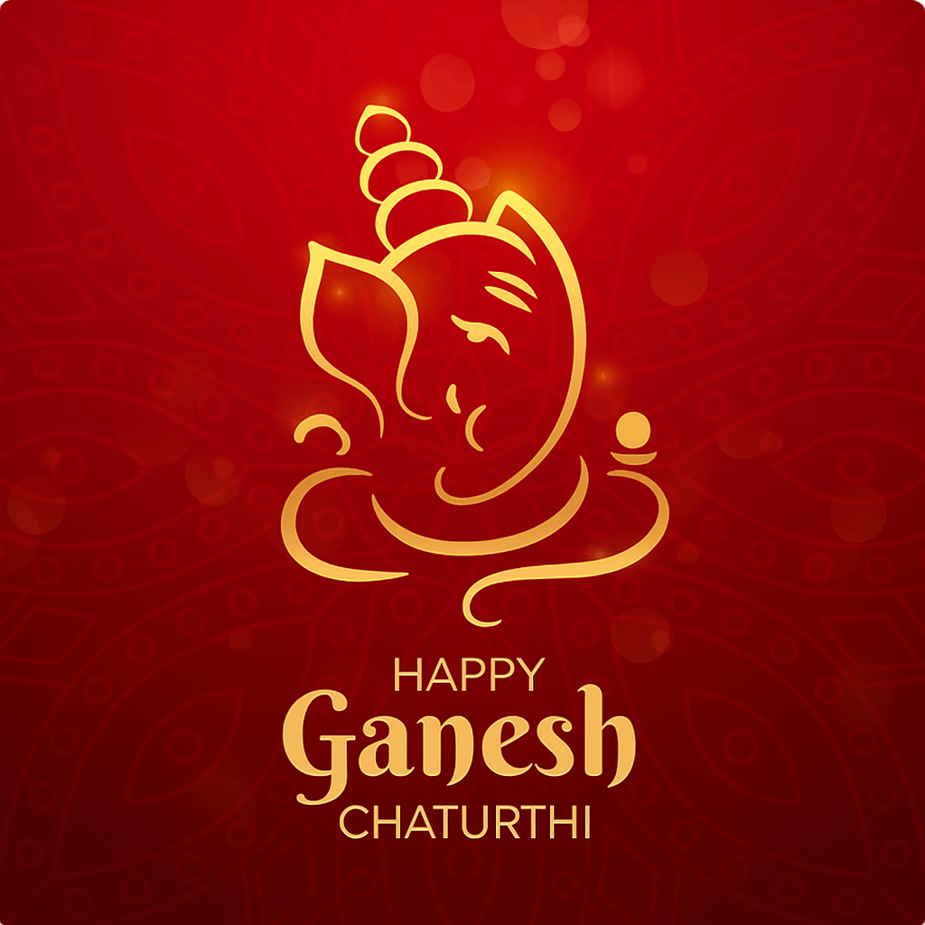Golden Ganesh Illustration on a Red Background for Ganesh Chaturthi Celebration