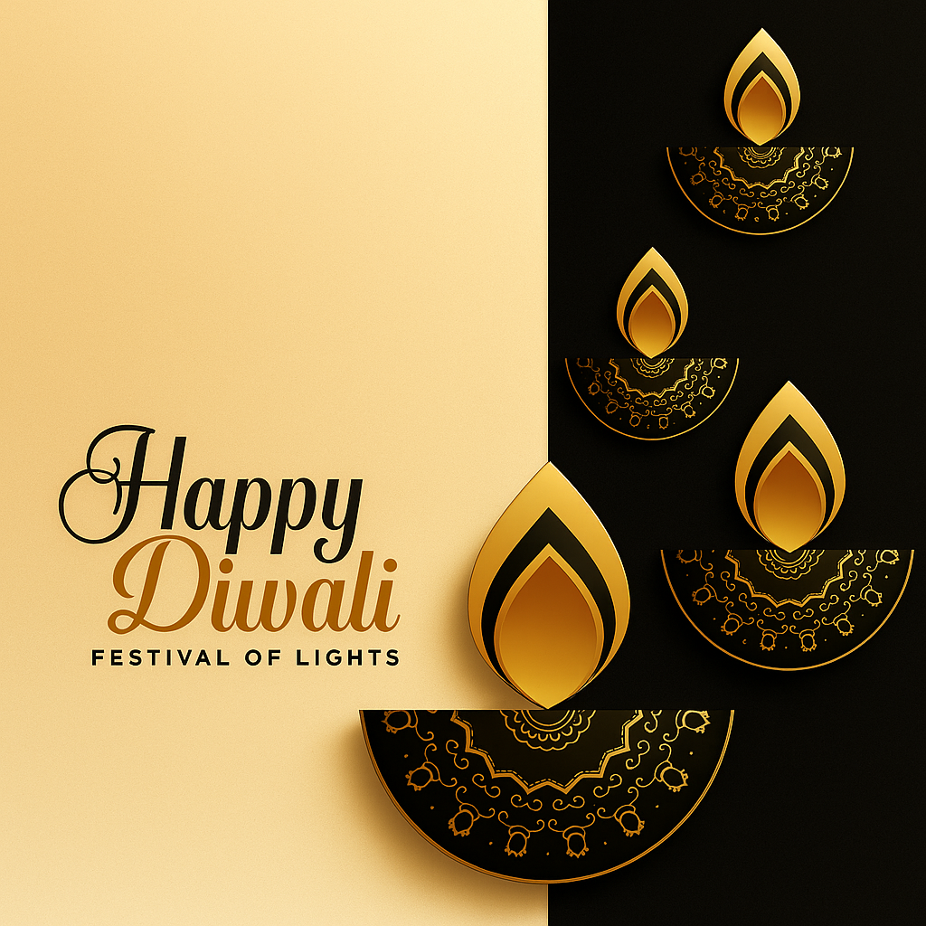 Golden Illuminated Oil Lamps for Diwali, the Festival of Lights Celebration