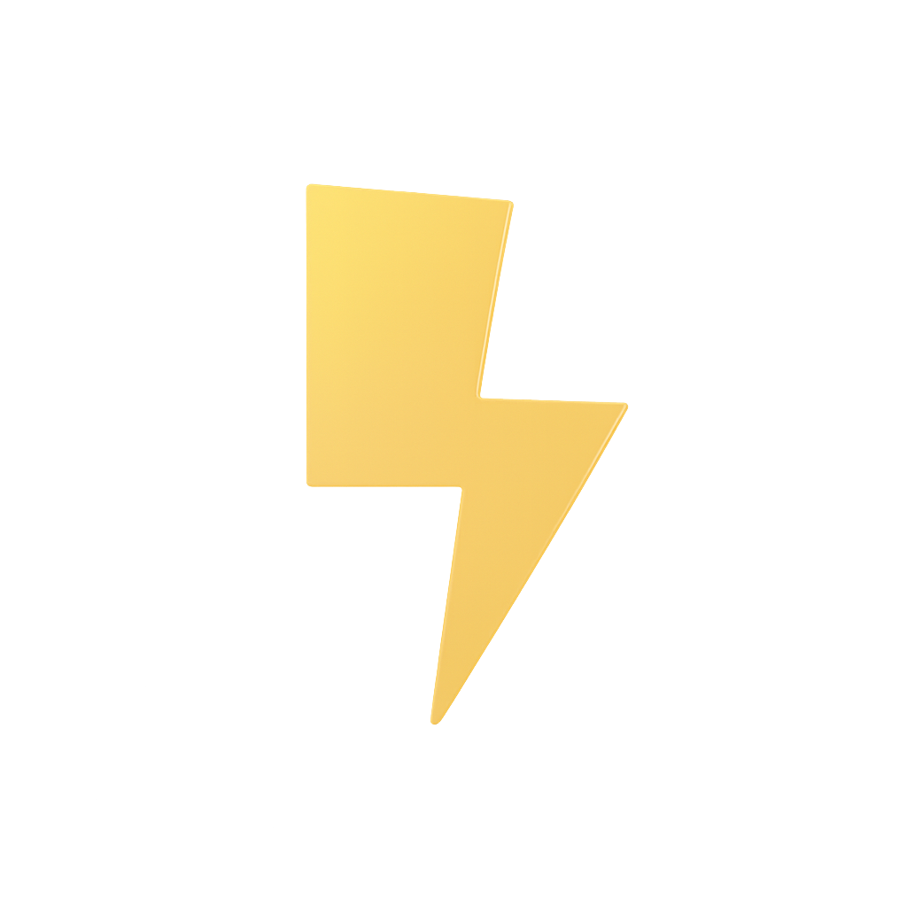 Golden Lightning Bolt Icon on a Transparent Background