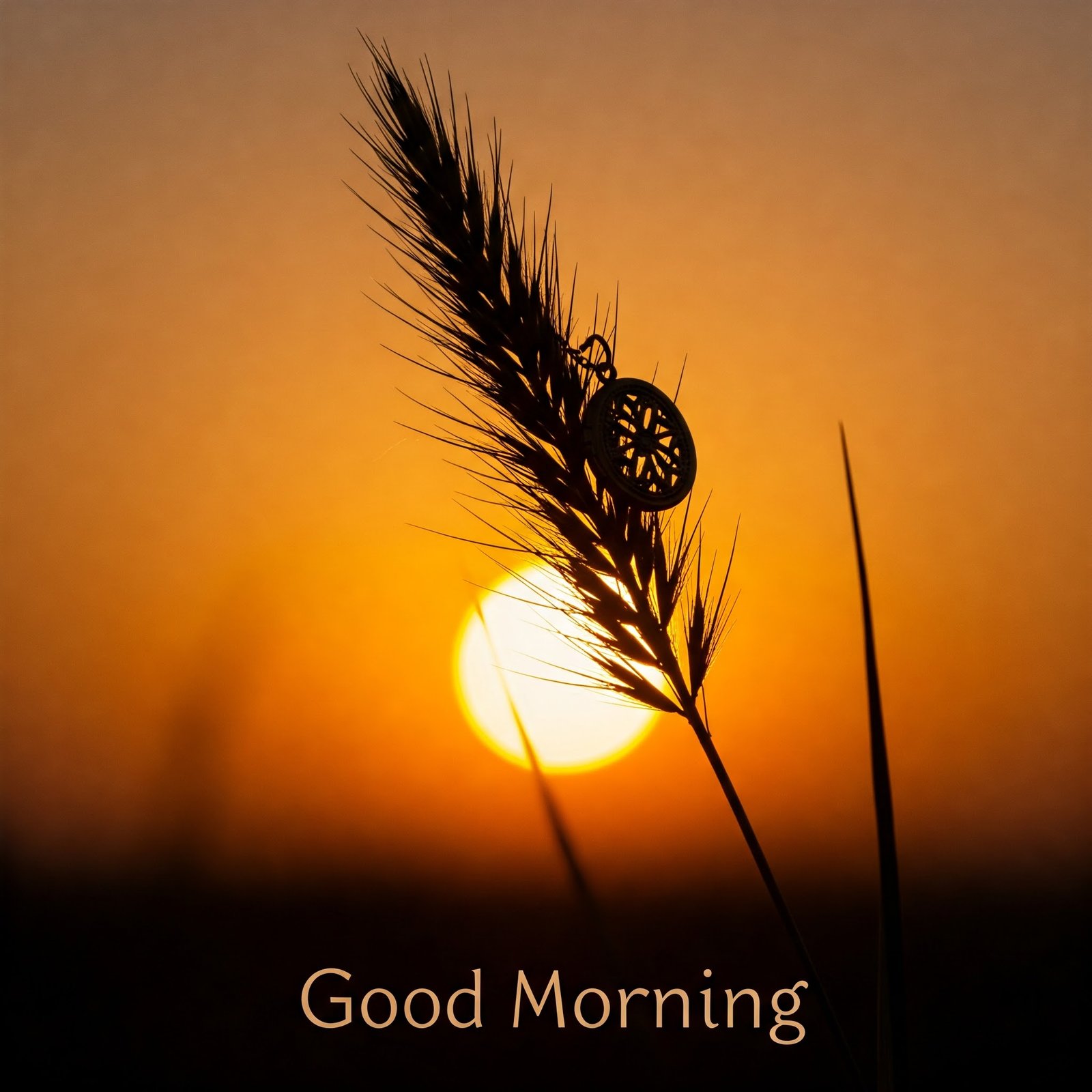 Golden Sunrise with Wheat and Motivational Morning Message