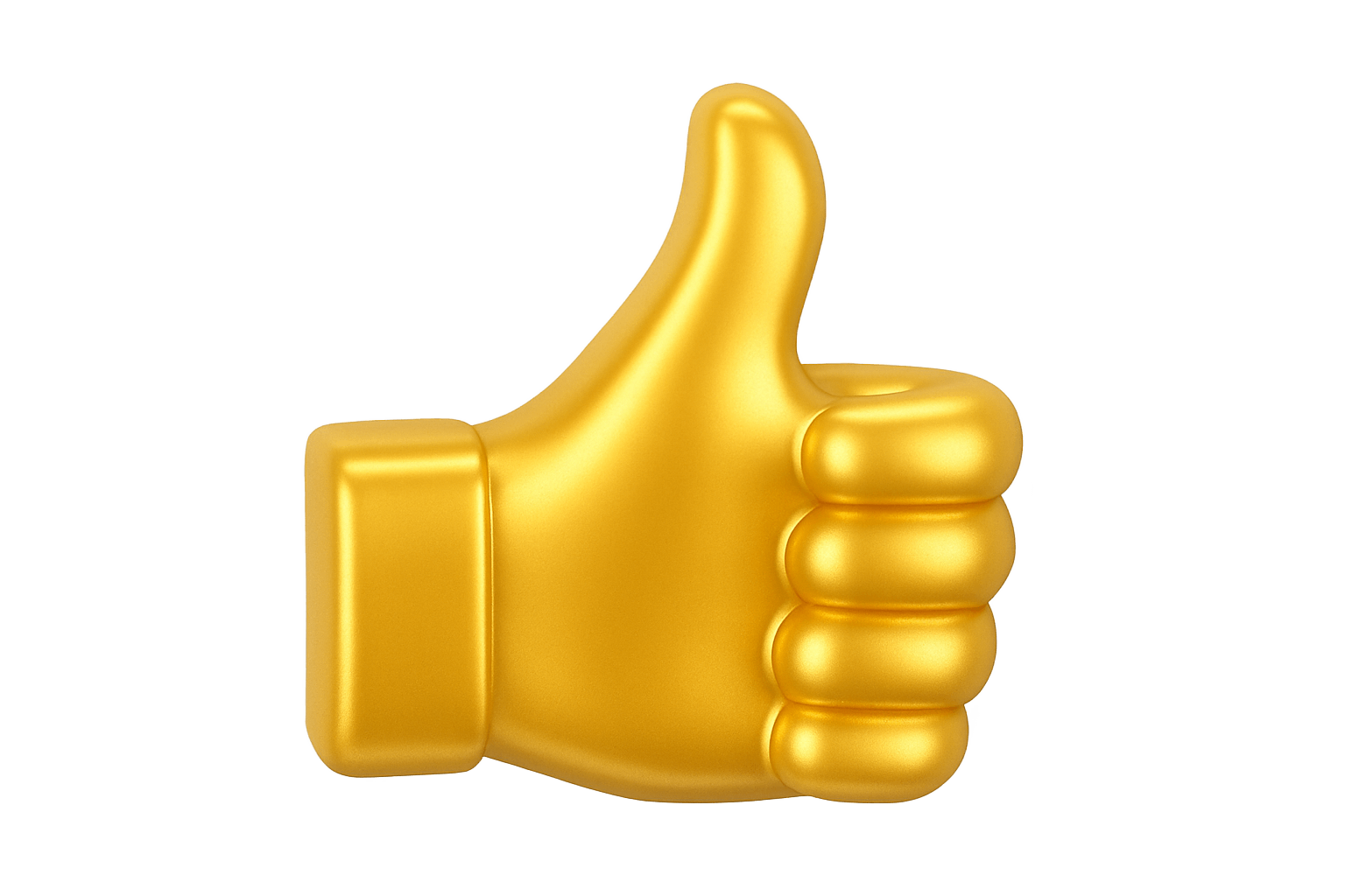 Golden Thumbs Up Icon Representing Approval and Positivity on Transparent Background