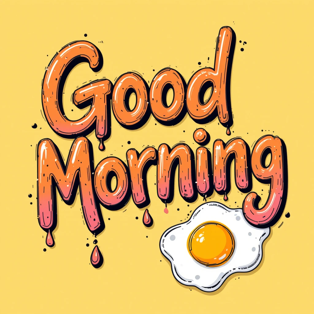 Good Morning Greeting Illustration with Fried Egg and Yellow Background