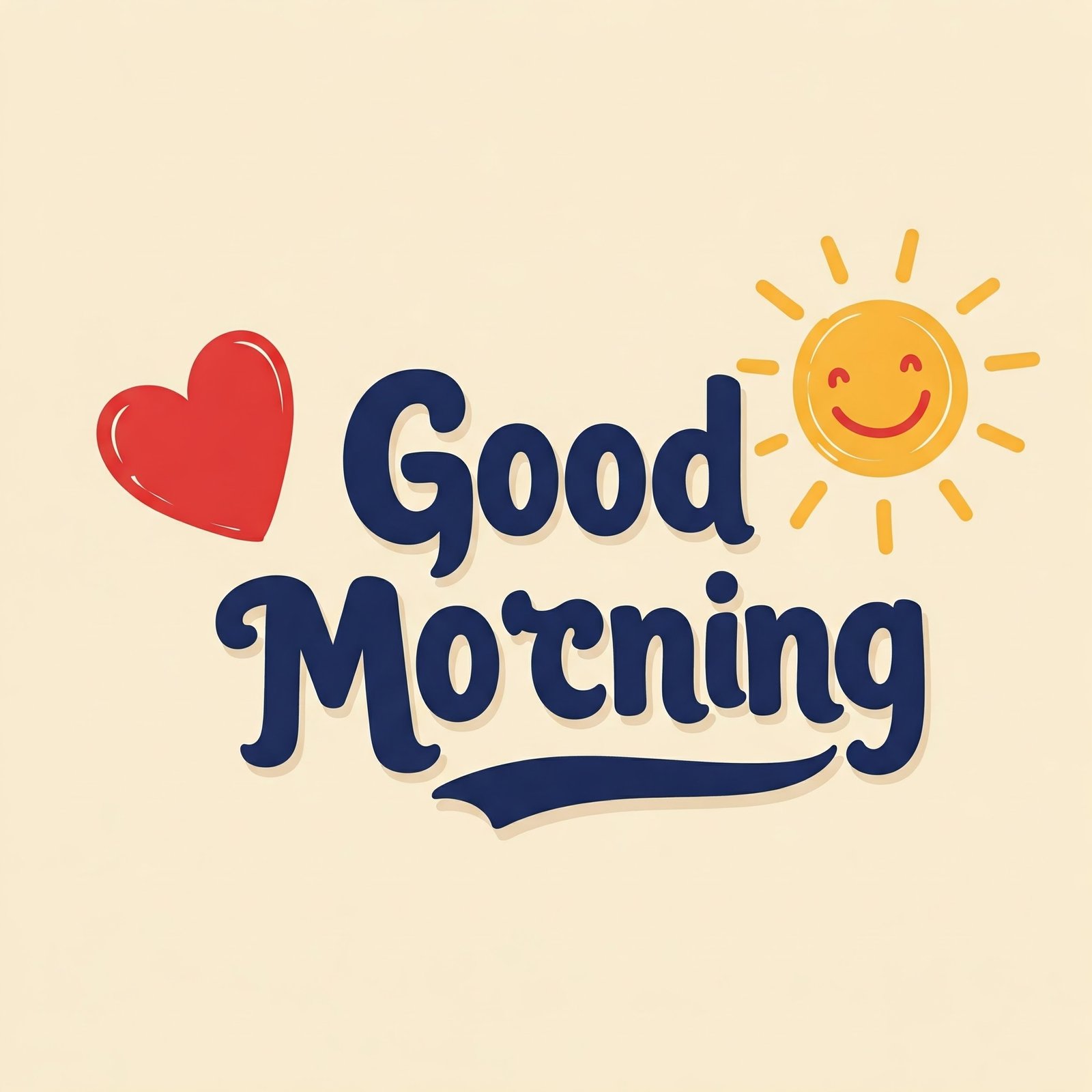 Good Morning Illustration with Sun, Heart, and Cheerful Text