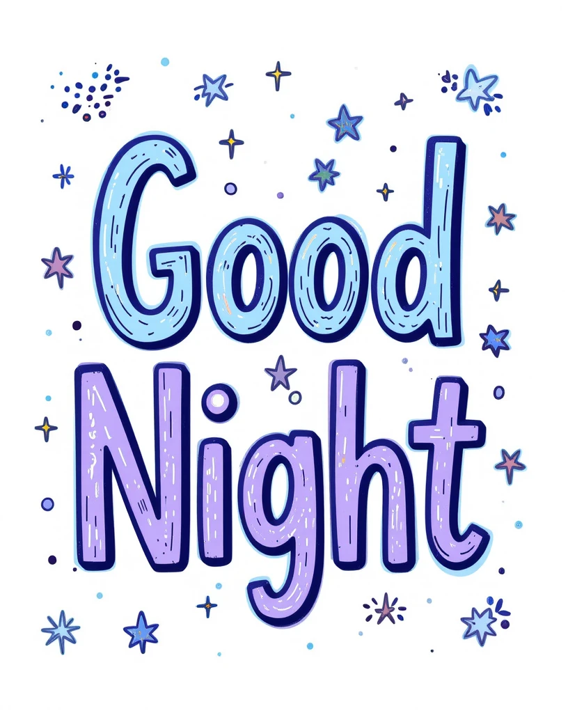 Good Night Greeting in Hand-Drawn Style with Stars and Illustrations
