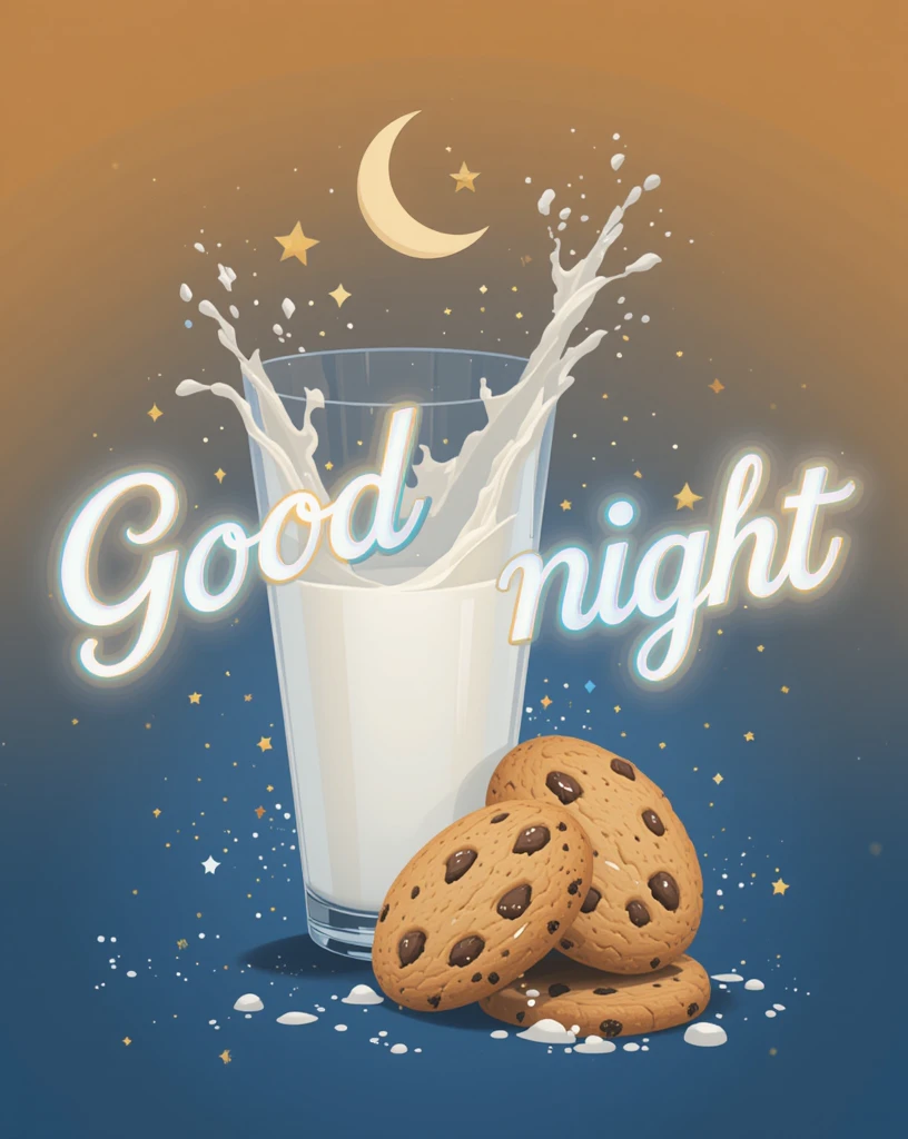 Good Night Illustration with Milk and Cookies for Sweet Dreams