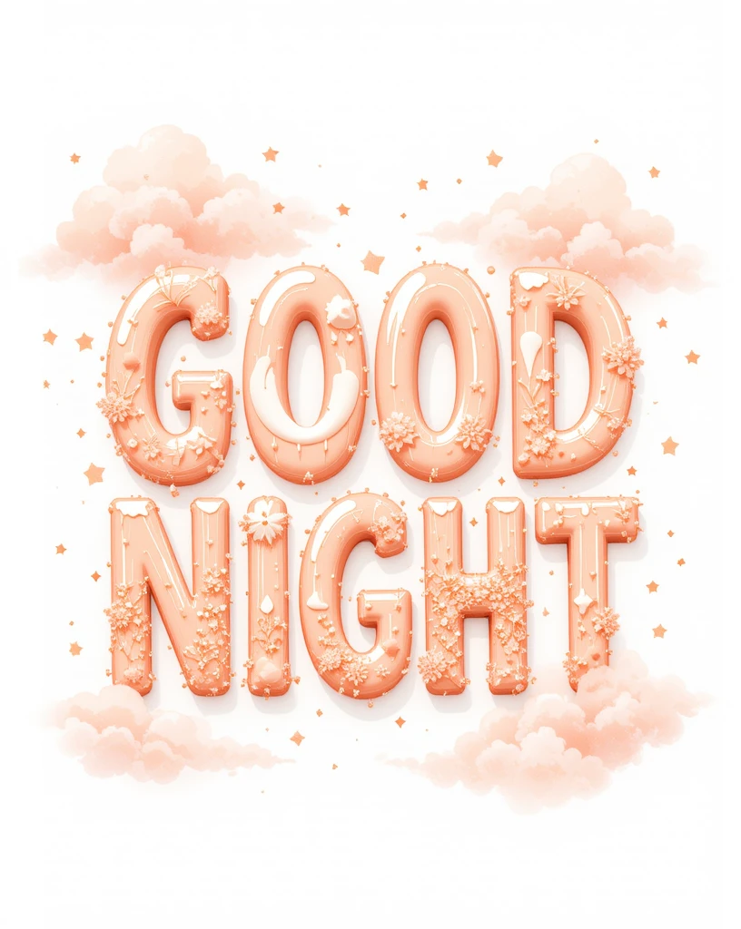 Good Night Typography Design with Soft Clouds and Stars Aesthetics