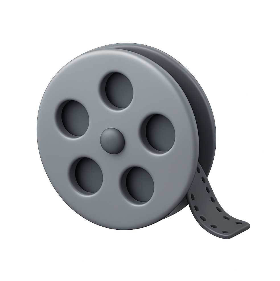 Gray 3D Film Reel Strip Icon Cinema