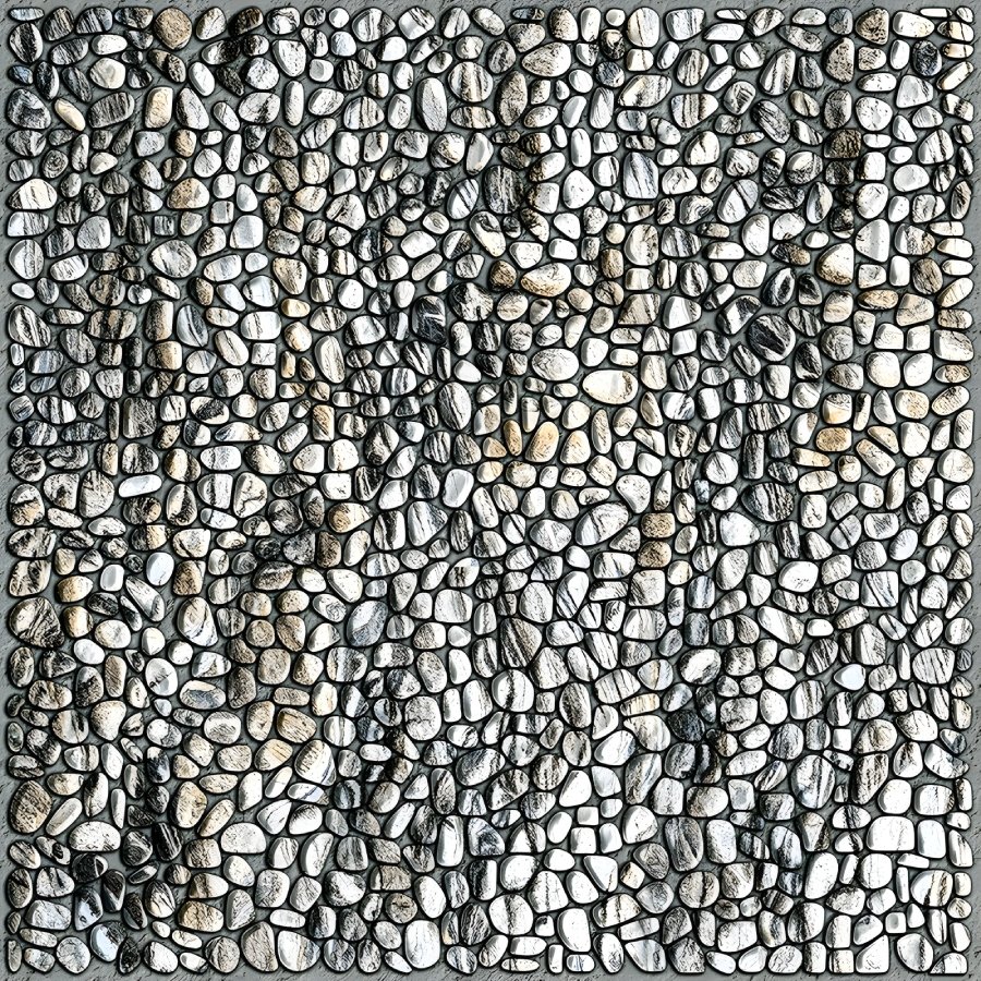 Gray Black White River Pebble Floor Tile