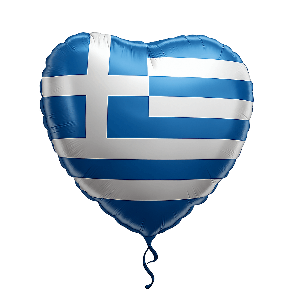 Greece Flag Heart Balloon on Transparent Background