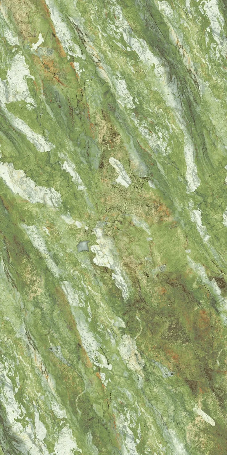 Green and White Natural Stone Surface Texture with Intricate Marble Patterns