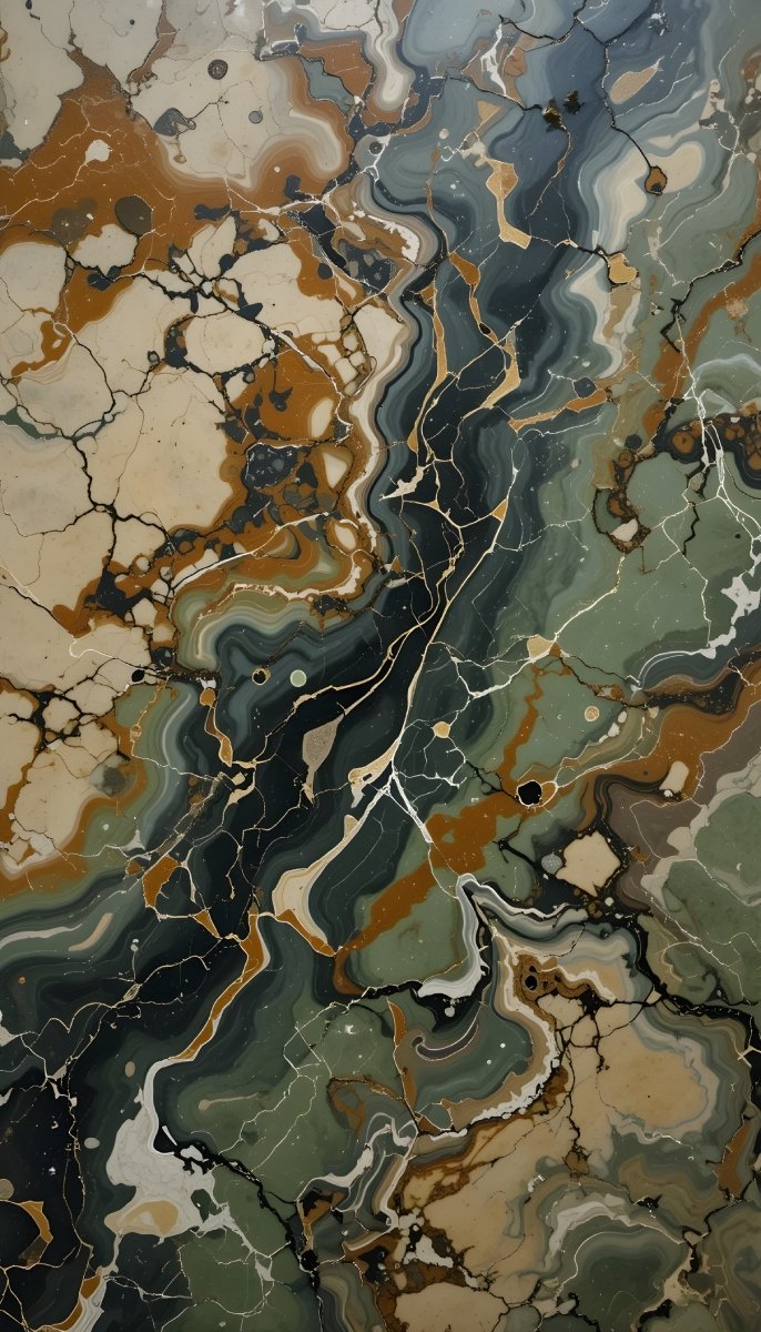 Green, Beige, and Gold Swirl Marble