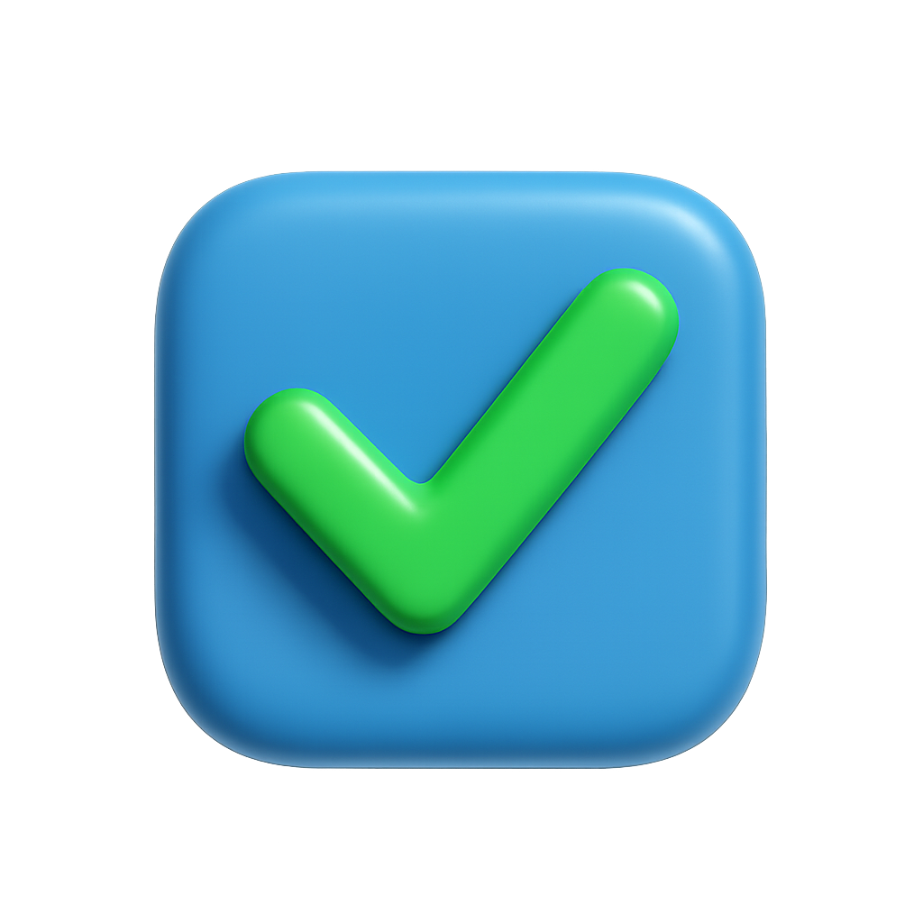 Green Check Mark Icon Indicating Confirmation on a Blue Button Background