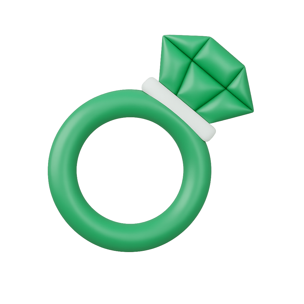 Green Gemstone Ring Icon on Transparent Background in Modern Style