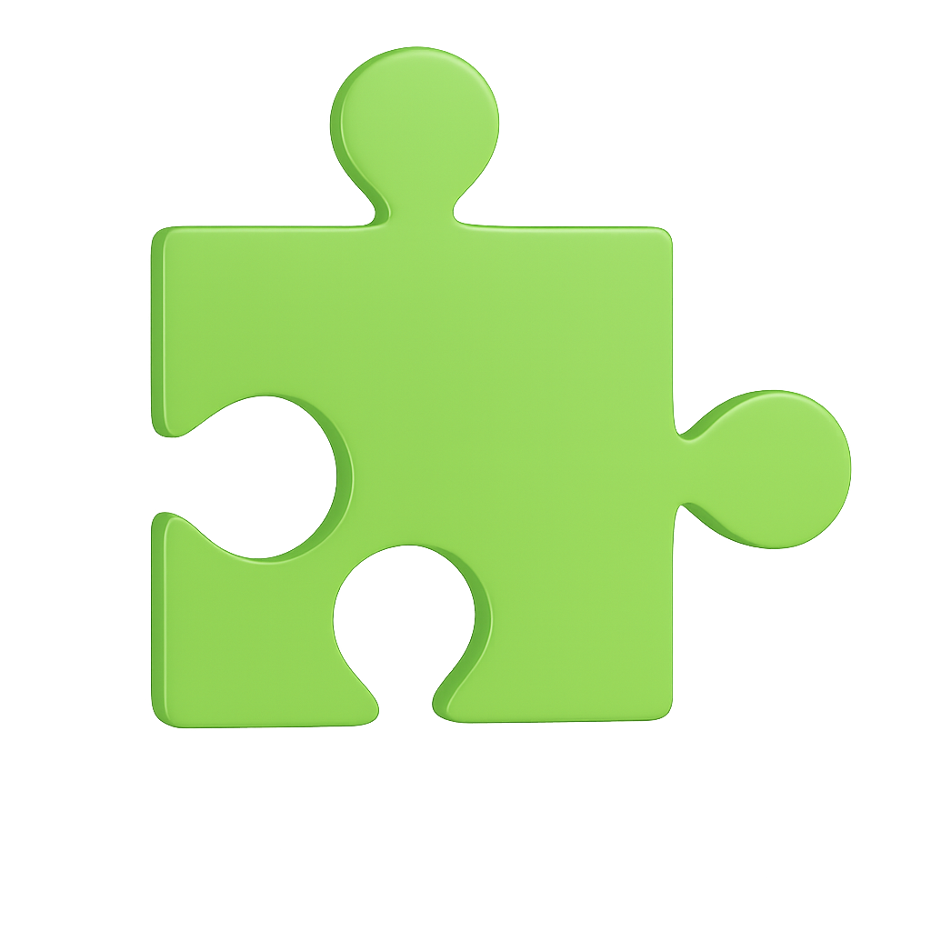 Green Puzzle Piece Isolated on Transparent Background Symbolizing Completion