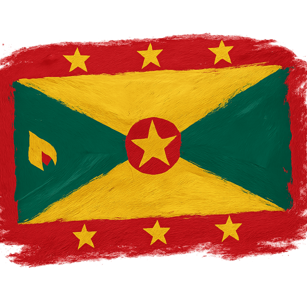Grenada Flag Painted Brush Strokes Transparent Background