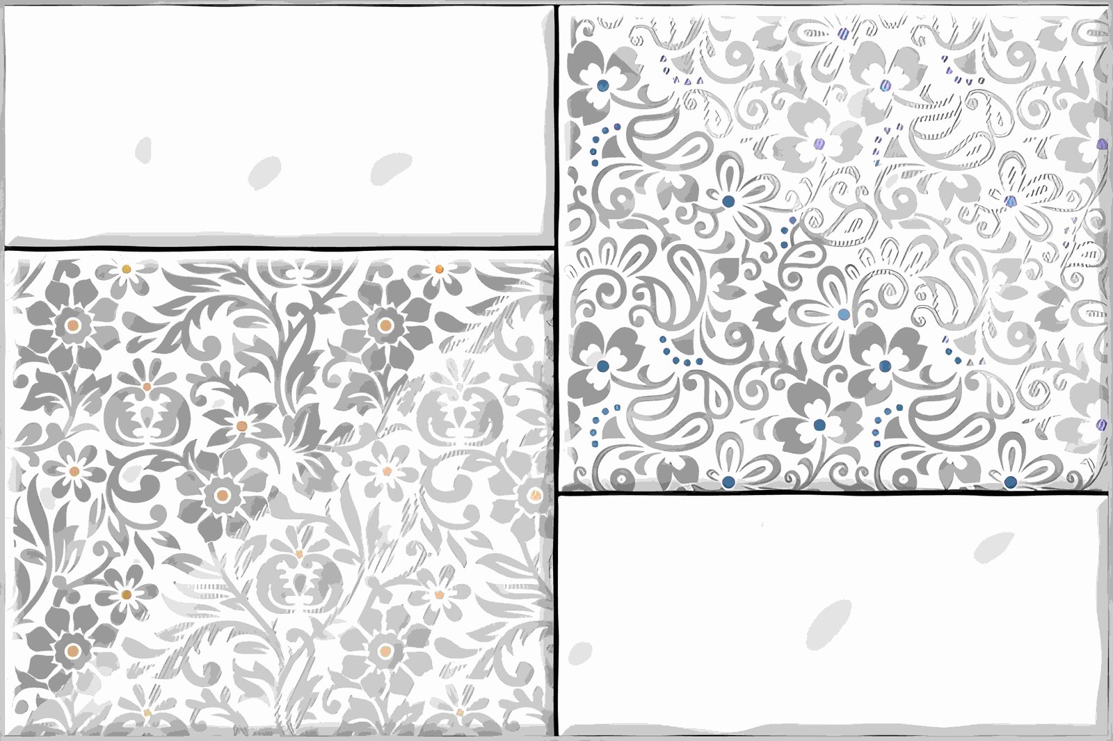 Grey and White Decorative Floral Pattern Wall Tile