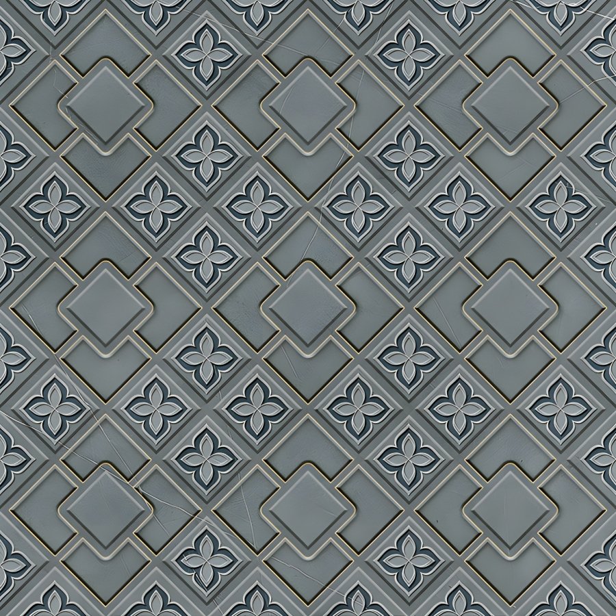 Grey Geometric Floral Diamond Pattern Tile