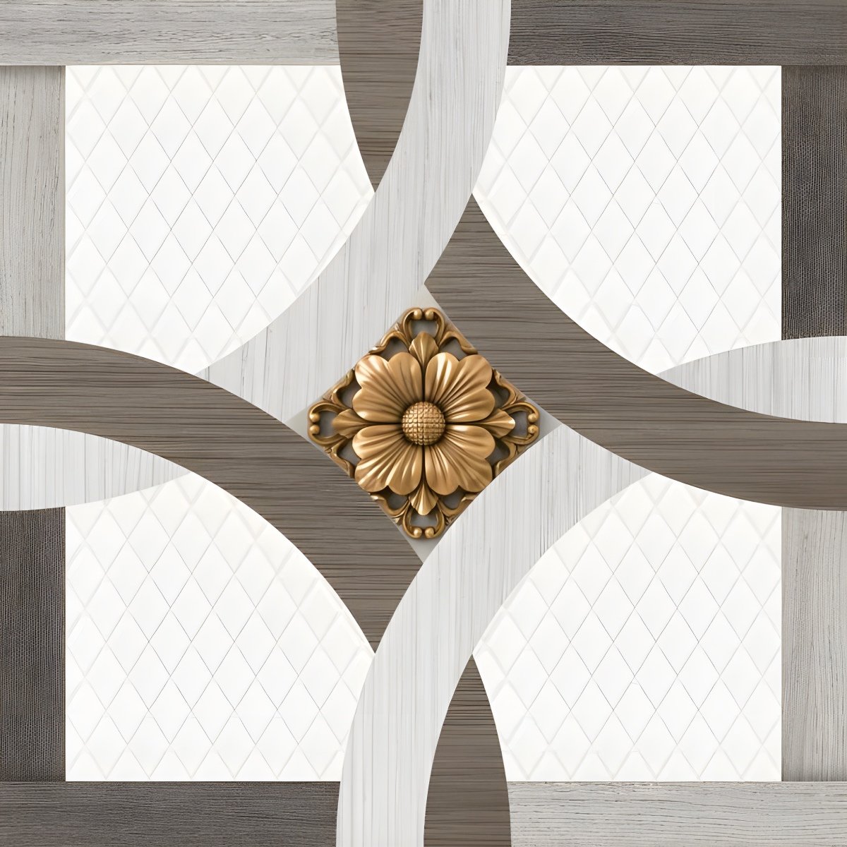 Grey Wood Tufted Diamond Floral Tile