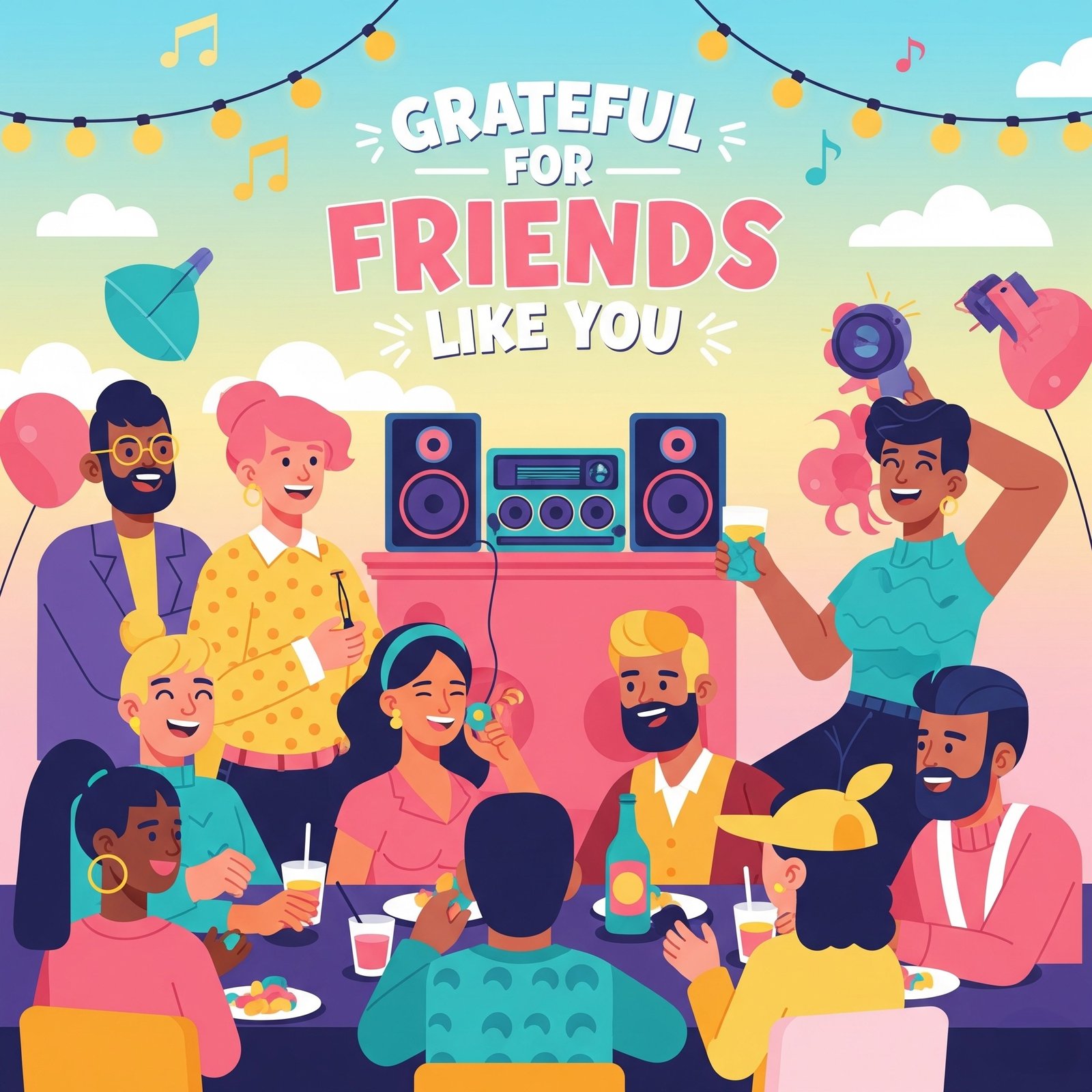 Group of Friends Enjoying a Party Celebration with Laughter and Music