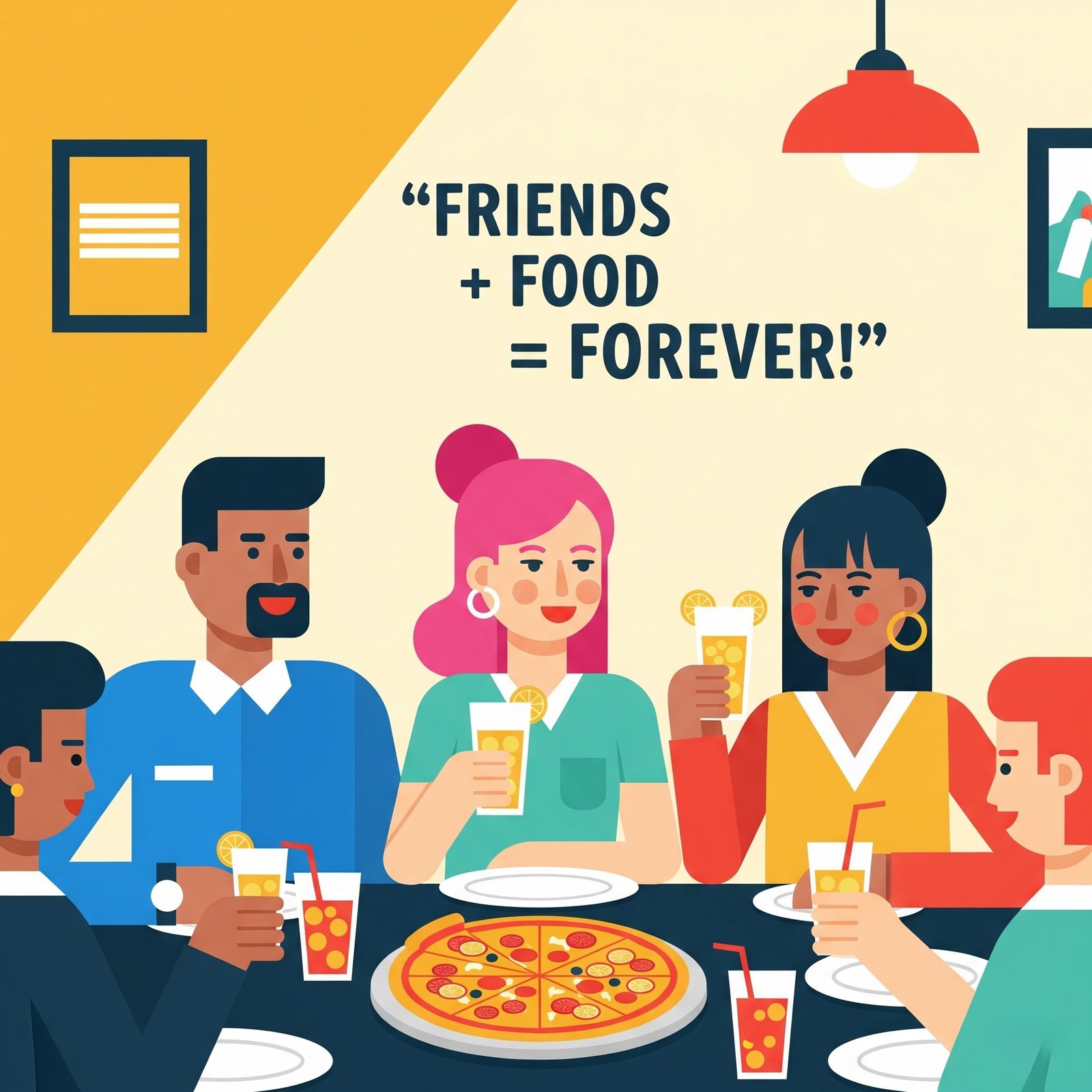Group of Friends Enjoying Food and Drinks at a Cheerful Gathering