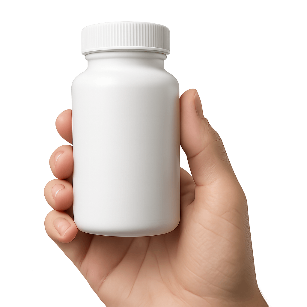 Hand Holding Blank Pill Bottle Transparent Background
